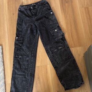 Fashion Nova Washed Black Cargo Pants with Utility Pockets